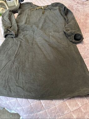 Neige Olive Green Long Sleeve Tunic Dress with Front Pockets